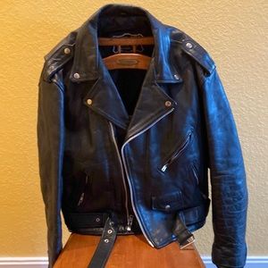Vintage late 80’s early 90’s Heavy Black Leather Motorcycle Jacket